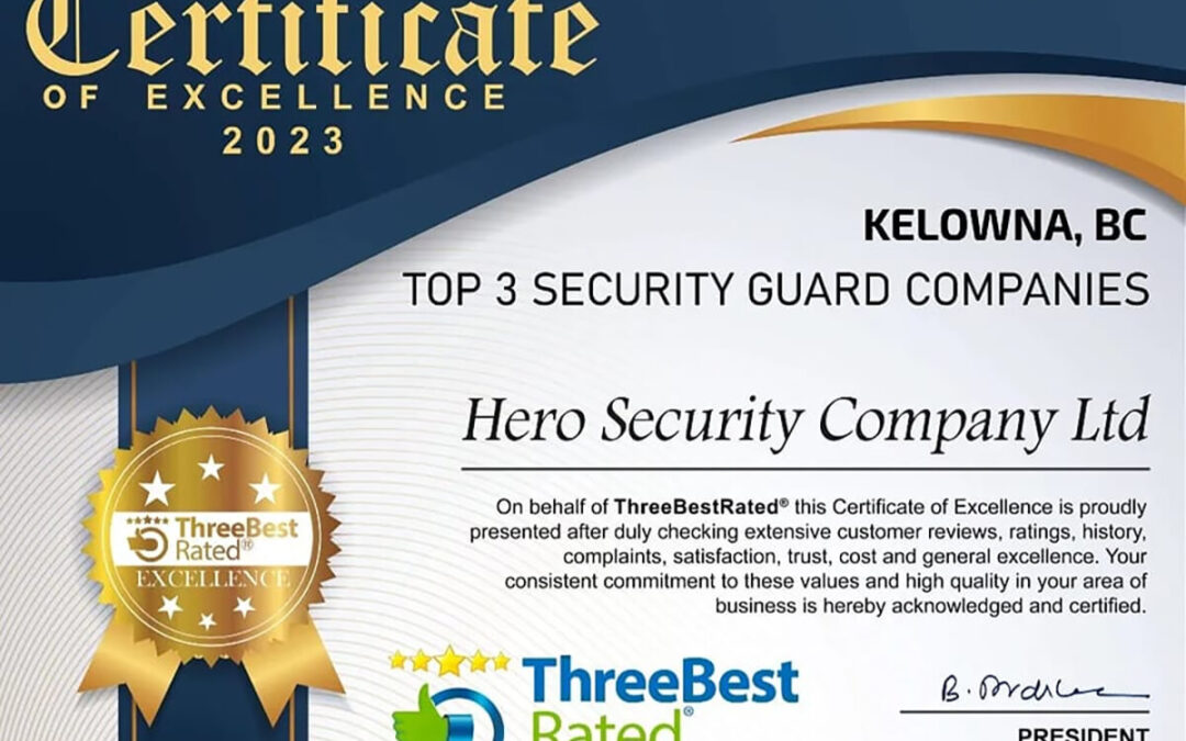 Hero Security Awarded Certificate of Excellence 2023